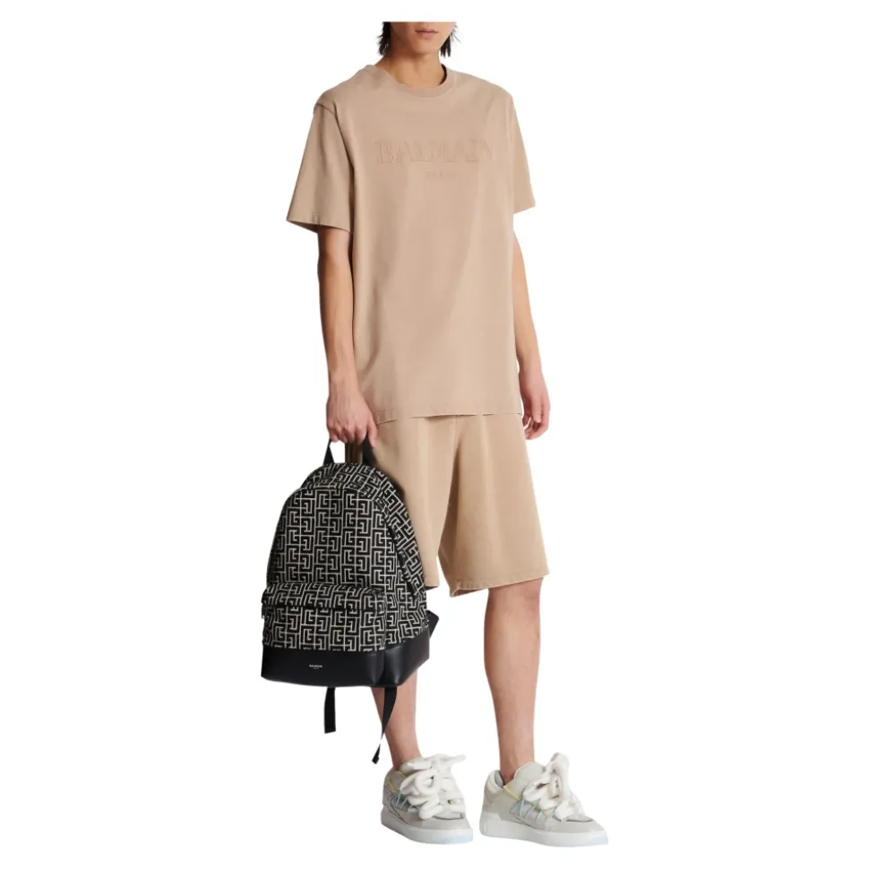 Backpack with jacquard monogram