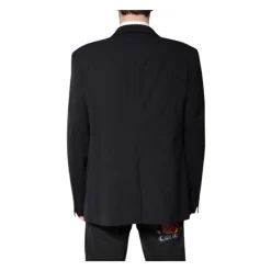 Blazer en Laine Bleu Foncé à Deux Boutons