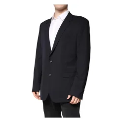 Blazer en Laine Bleu Foncé à Deux Boutons