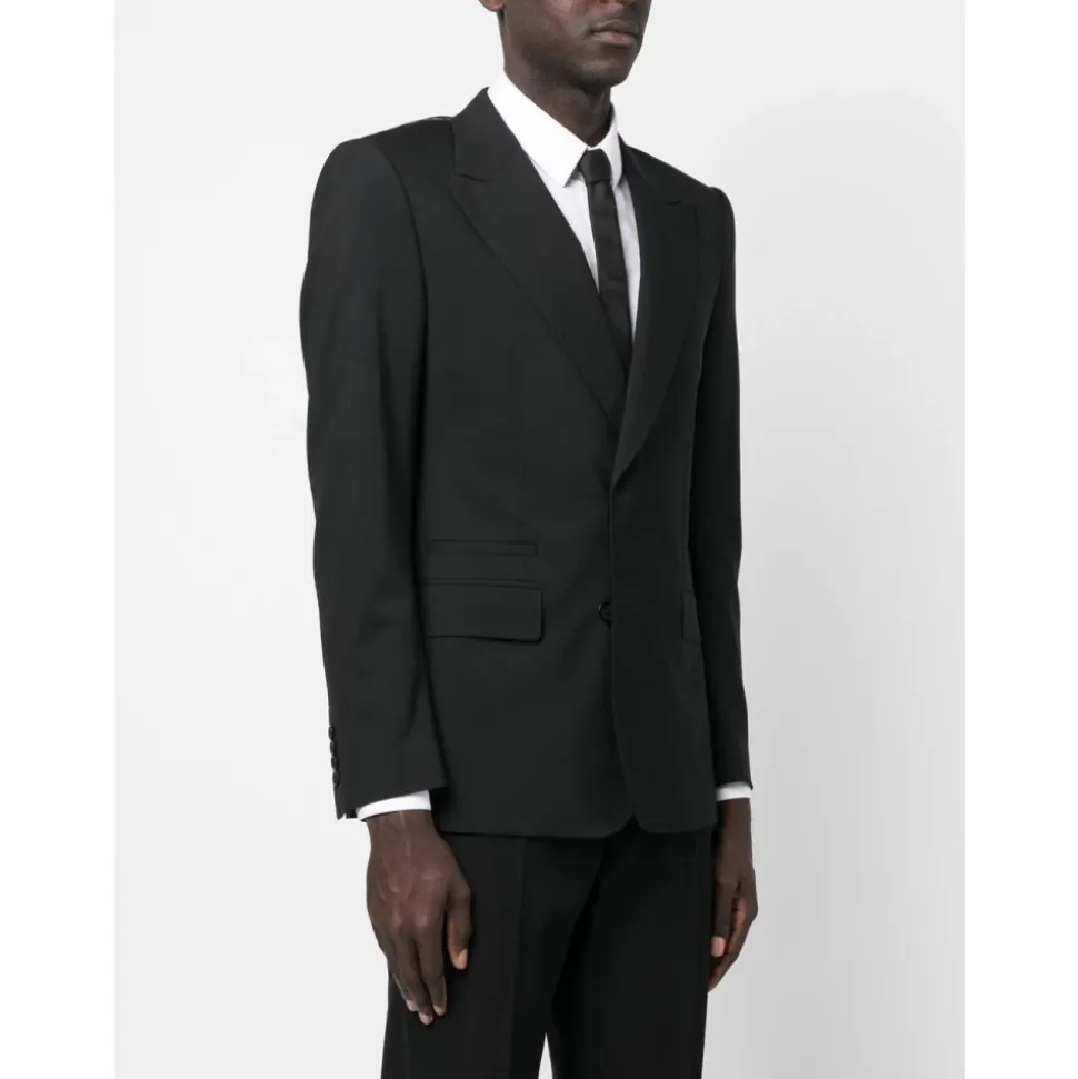 Blazer en Laine Noire avec Revers Pointus