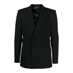 Blazer en Laine Noire avec Revers Pointus