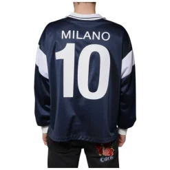 Bleu Blanc Milano Maillot à Manches Longues en Jersey