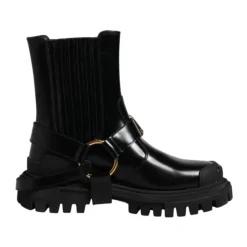 Bottes Cheville en Cuir Noir Boucle