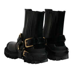 Bottes Cheville en Cuir Noir Boucle