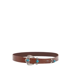 Ceinture en cuir avec pierres turquoise, 3 cm