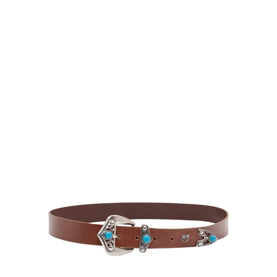 Ceinture en cuir avec pierres turquoise, 3 cm