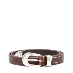 Ceinture en Cuir Marron avec Boucle Argentée