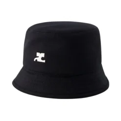 Chapeau Seau en Coton Noir avec Signature