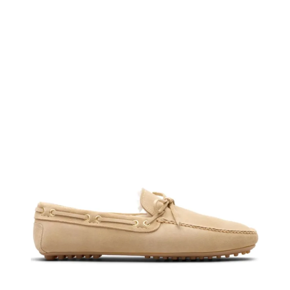 Chaussures Plates Beige en Daim avec