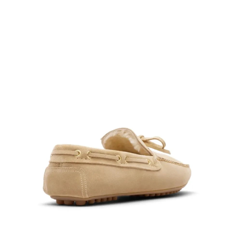 Chaussures Plates Beige en Daim avec