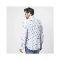 Chemise blanche stretch à motifs floraux et rayures