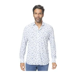 Chemise blanche stretch à motifs floraux et rayures