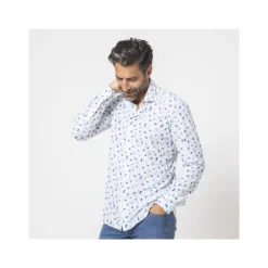 Chemise blanche stretch à motifs floraux et rayures