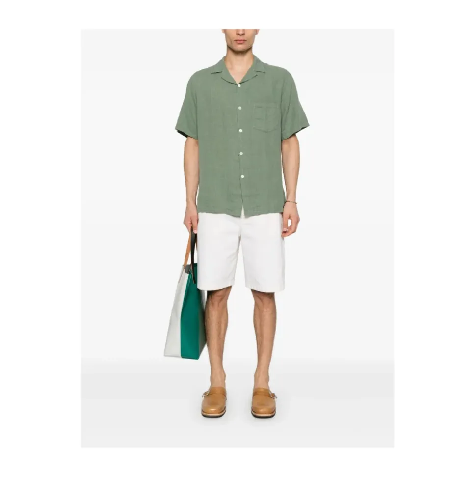 Chemise en Flanelle Vert Mousse Manches Courtes