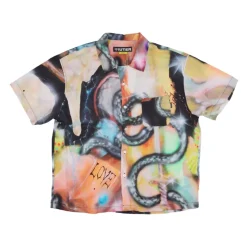 Chemise à manches courtes multicolore à col cubain