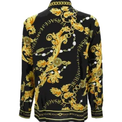 Chemise à Manches Longues Motif Baroque Noir