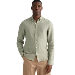 Chemise Slim en Lin avec Col Boutonné