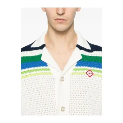 Chemise Tricotée à Manches Courtes Rayée