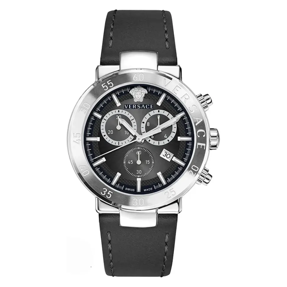 Chronographe Bracelet en Cuir Montre à Quartz avec Date