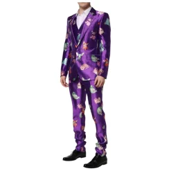 Costume en soie violette à imprimé animalier 3 pièces
