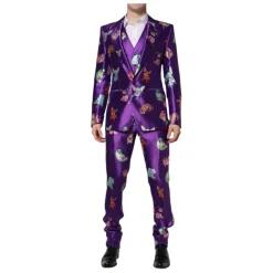 Costume en soie violette à imprimé animalier 3 pièces