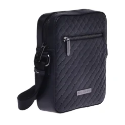 Crossbody bag in black woven print leather