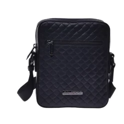 Crossbody bag in black woven print leather