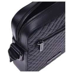 Crossbody bag in black woven print leather