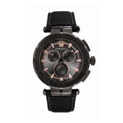 Greca Chrono Montre Chronographe en Cuir Noir