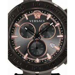 Greca Chrono Montre Chronographe en Cuir Noir
