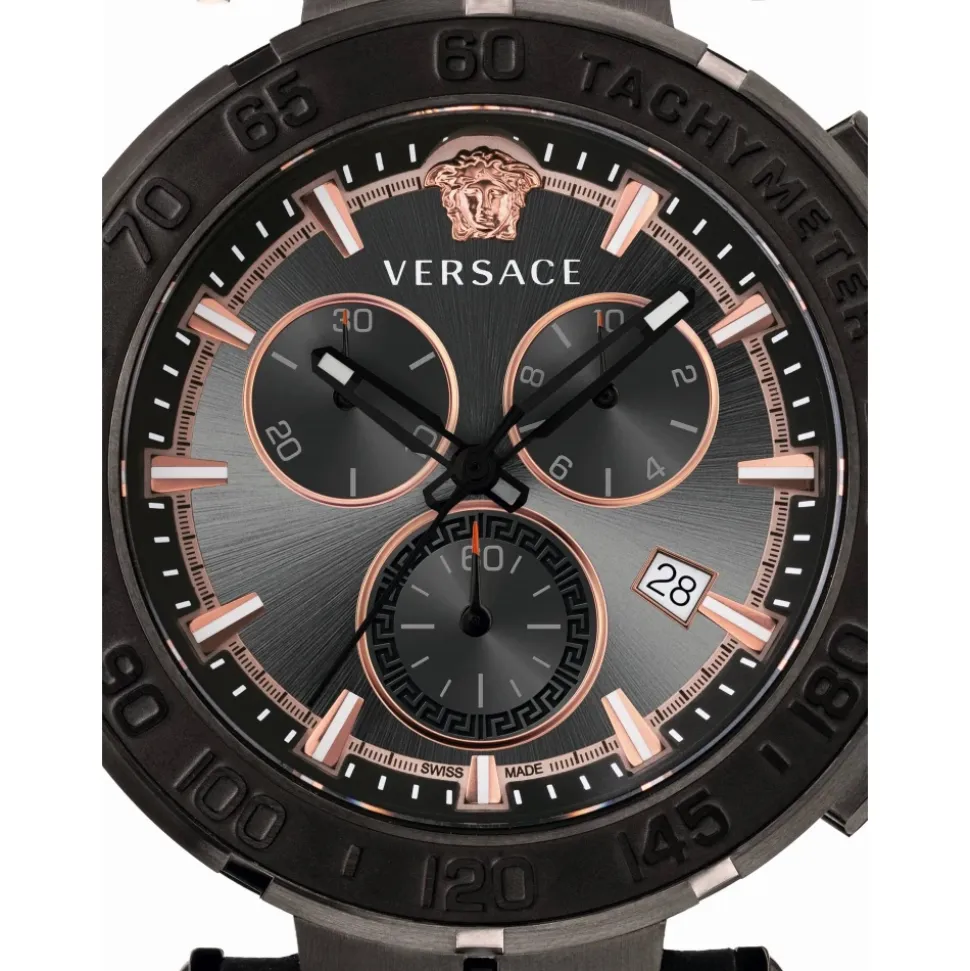 Greca Chrono Montre Chronographe en Cuir Noir