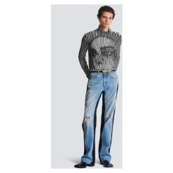 Jean ample en denim et maille
