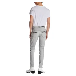 Jean Biker en Denim Matelassé Gris
