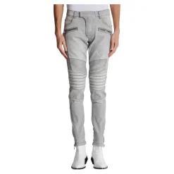 Jean Biker en Denim Matelassé Gris