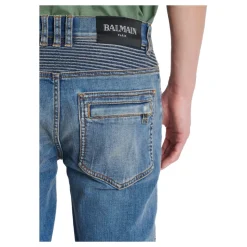 Jean biker slim en denim Blue wash