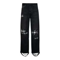 Jean Coupe Baggy à Réparations en Flanelle
