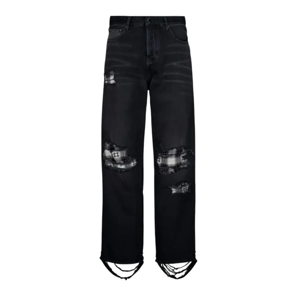 Jean Coupe Baggy à Réparations en Flanelle