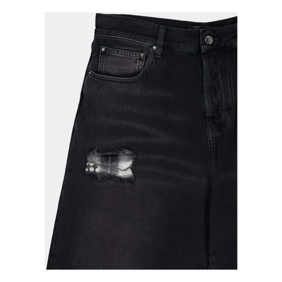 Jean Coupe Baggy à Réparations en Flanelle