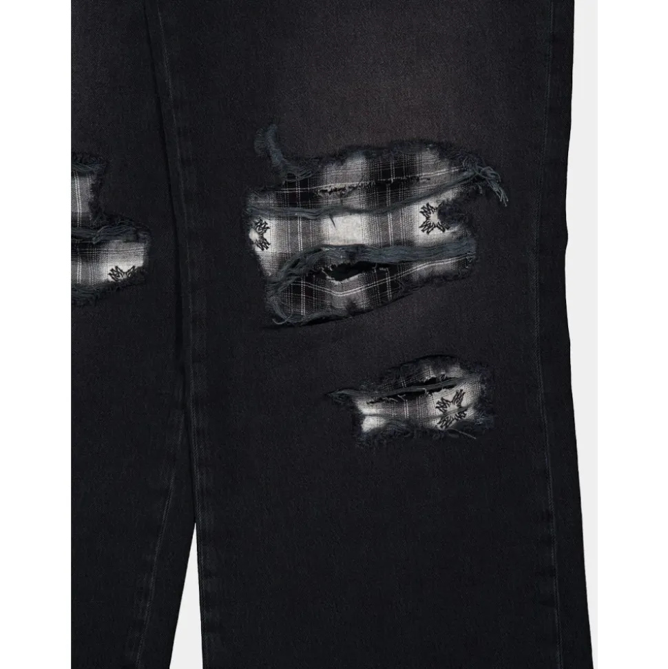 Jean Coupe Baggy à Réparations en Flanelle