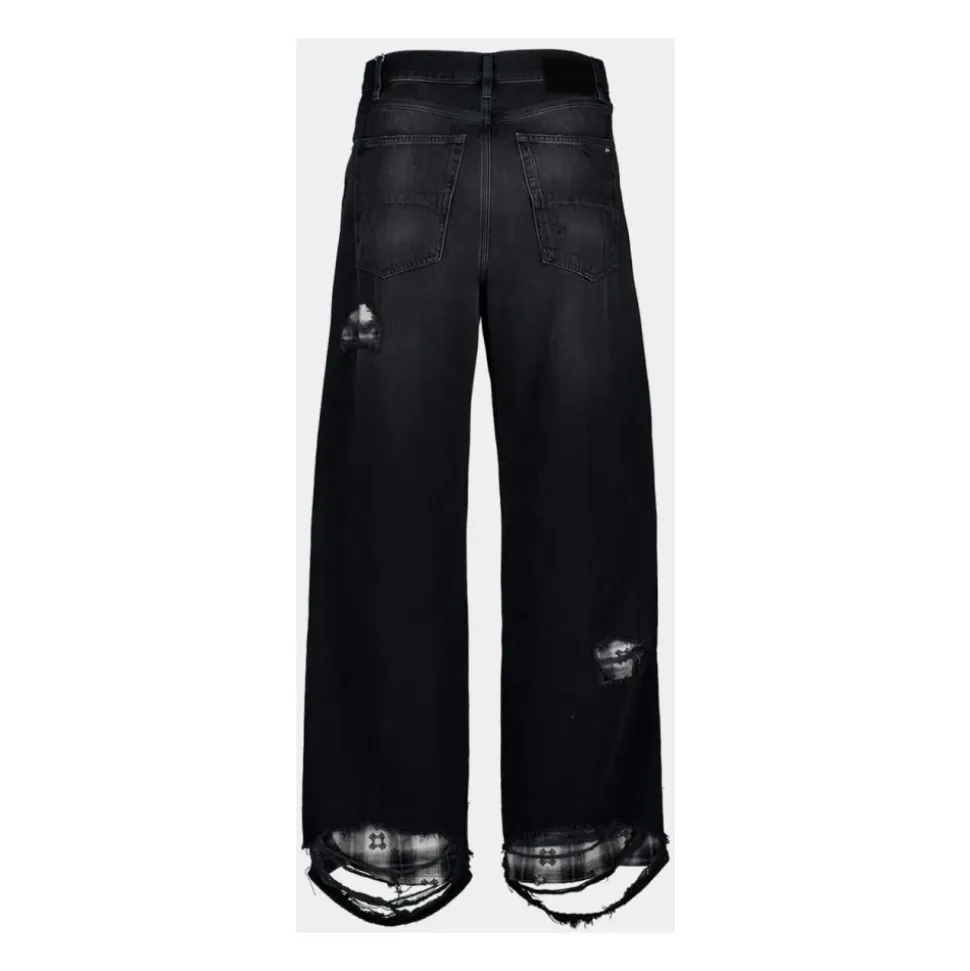 Jean Coupe Baggy à Réparations en Flanelle