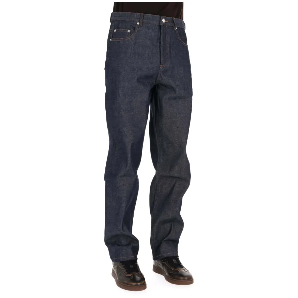 Jean en Denim de Coton Pur Coupe Droite