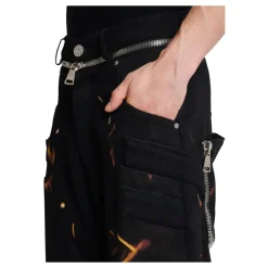 Jeans Imprimé Flammes avec Inserts