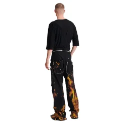 Jeans Imprimé Flammes avec Inserts