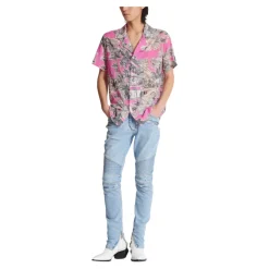 Light blue denim biker jeans