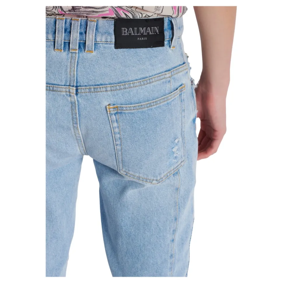 Light blue denim biker jeans