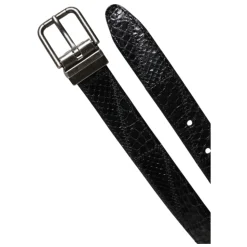 Magnifique ceinture à boucle logo en métal et cuir exotique