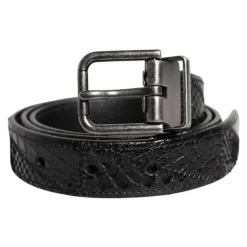 Magnifique ceinture à boucle logo en métal et cuir exotique