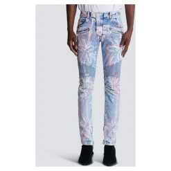 Palm Tree Print Biker Jeans