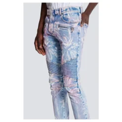 Palm Tree Print Biker Jeans