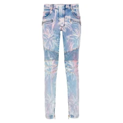 Palm Tree Print Biker Jeans